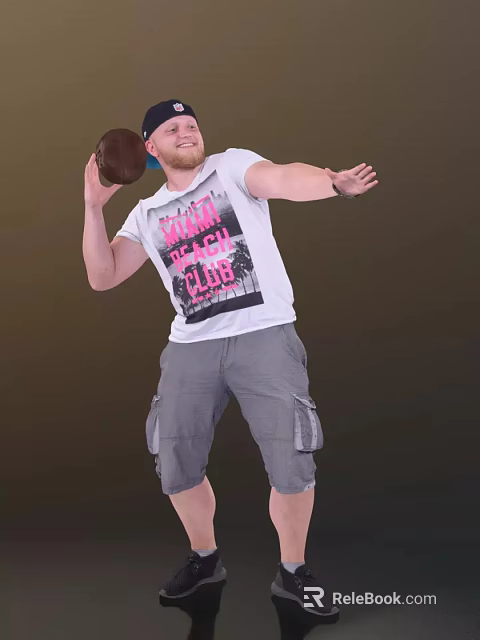 Man Throwing Ball Wearing White South Beach Club T Shirt And Gray Cargo Shorts 3d model 