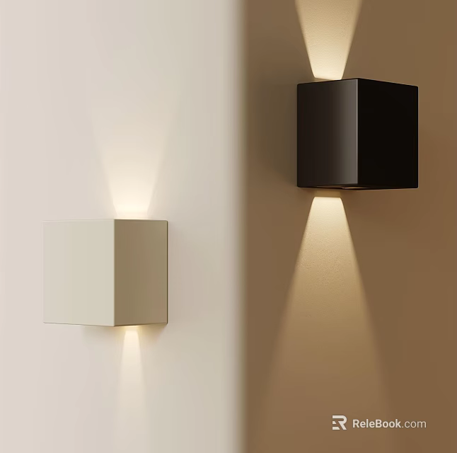 Modern Wall Sconces in White and Black Mounted on Wall with Warm Lighting 3d model 