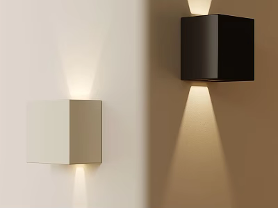Modern Wall Sconces in White and Black Mounted on Wall with Warm Lighting 3d model