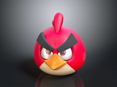 Red Bird Doll With Angry Expression Black Eyebrows And Orange Beak White Face 3d model