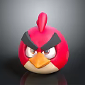 Red Bird Doll With Angry Expression Black Eyebrows And Orange Beak White Face 3d model