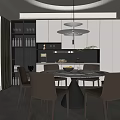 Modern Restaurant Interior Design With White Cabinets Wine Rack Dining Table And Pendant Lights