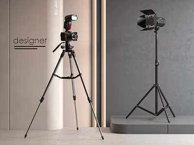 Designer Digital Camera Setup With Tripod And Studio Lighting Equipment 3d model