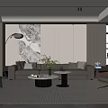 Modern Living Room Interior With Beige Sofa Geometric Rug Floor Lamp And Decorative Painting