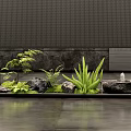 Modern Indoor Landscape With Green Plants Rocks Water Feature And White Sculpture