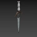 Decorative Medieval Sword With Silver Engraved Blade Feathered Hilt Guard And White Wrapped Handle
