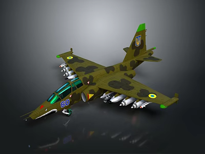 Aerospace Military Fighter Jet With Camouflage Paint Shark Mouth And Missiles 3d model