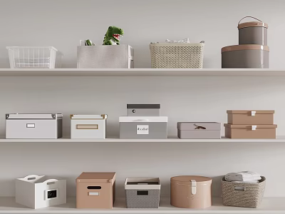 Woven and Fabric Storage Baskets with Lids in Neutral Colors Organizing Home Shelves 3d model