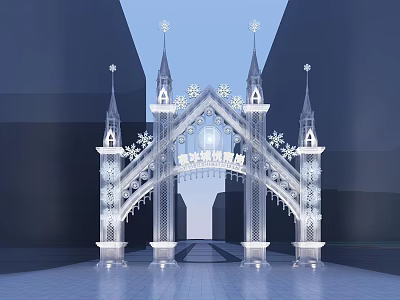 Festive Christmas Entrance Gate With Snowflake Decorations And Spires For Urban Light Exhibition 3d model