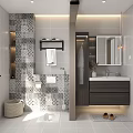 Modern Bathroom Interior Design With Vanity Mirror Wall Lights And Cabinets 3d model