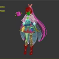 Anime Character With Pink Long Hair And Small Cube Creature Companion In Detailed Outfit