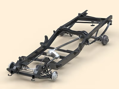 Car Chassis Frame Structure With Mechanical Components Suspension System And Wheels 3d model