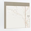 Light Colored Bedroom Accent Wall With White Floral Branches And Black Birds