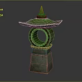 Green Lantern Shaped Decorative Ornament Set with Square Base and Carved Design for Home Decor