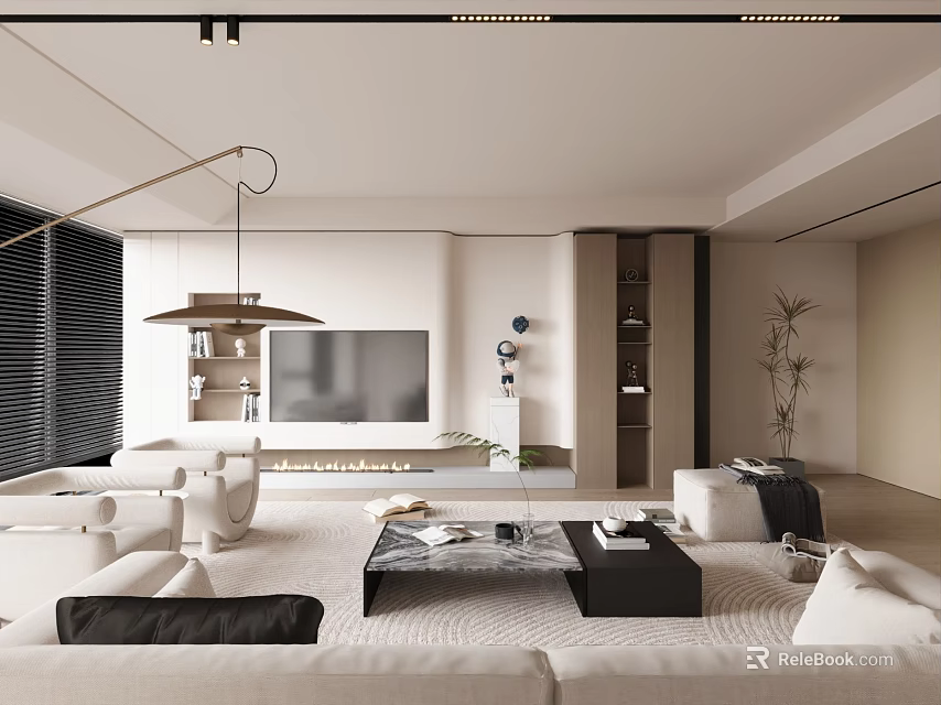 Modern Living Room Interior With White Sofa Coffee Table TV Wall And Decor Elements 3d model