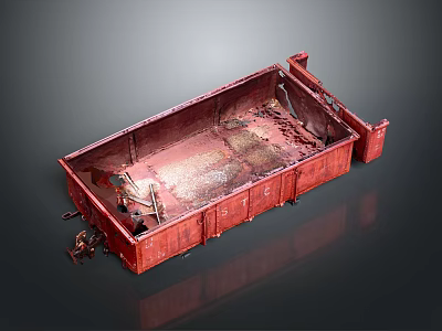 Red Rusty Freight Car Interior With Worn Metal Structure And Details 3d model