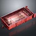 Red Rusty Freight Car Interior With Worn Metal Structure And Details