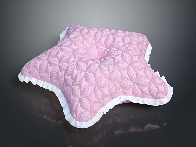 Pink Star Shaped Decorative Pillow With Ruffled Edges And Patterned Surface 3d model