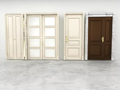 Hinged Doors with Various Designs Glass Panels and Beige Brown Color Options 3d model