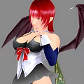 Game Movie Character With Red Hair Bat Wings Black White Outfit Red Bow And Purple Stockings