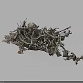 Natural Pile of Twigs with Stones and Dead Leaves on Dark Background