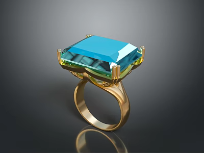 Elegant Gold Ring With Blue Green Gemstone Inlaid Design And Shiny Surface 3d model