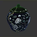 Intricate Floral Sculpted Black Jar With Lid And White Flower Carvings