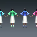 Women in Blue Green Pink Tops and White Pleated Skirts With Flower Decorations