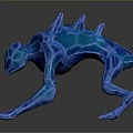 Glowing Blue Spiked Creature With Polygonal Limb Structure On Dark Reflective Background 3d model