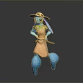 Blue Cartoon Character Wearing Straw Hat And Orange Dress In 3D Design