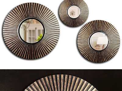 Set of Three Modern Round Wall Mirrors With Sunburst Frame Design 3d model
