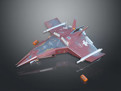 Sci Fi Red Aircraft Design With Detailed Wings And Orange Containers 3d model