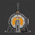 Industrial Mechanical Pump Equipment With Circular Body Yellow Gray Stand And Metal Pipe