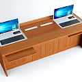 Spacious Wooden Functional Desk With Two Laptops Drawers And Cabinets For Home Office Use