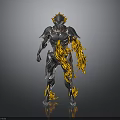 Futuristic Silver Armored Character With Orange Flame Decorations In Sci Fi Fantasy Style