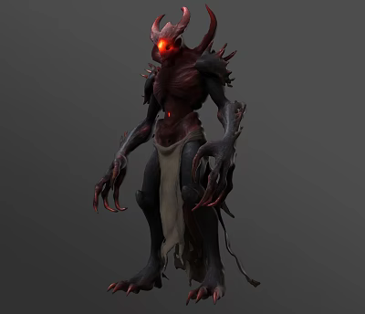 Game And Movie Fantasy Demon Character With Red Eyes Horns Sharp Claws Spiked Body 3d model