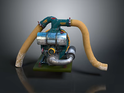 Green Industrial Pump With Yellow Hoses And Metal Components On Stable Base 3d model