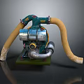 Green Industrial Pump With Yellow Hoses And Metal Components On Stable Base