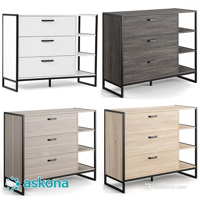 Modern Wooden Dresser With Metal Frame Different Colors Drawers And Shelves 3d model 