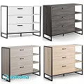 Modern Wooden Dresser With Metal Frame Different Colors Drawers And Shelves