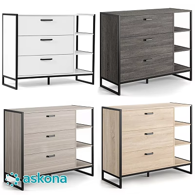Modern Wooden Dresser With Metal Frame Different Colors Drawers And Shelves 3d model