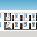 White Two Story Modern Office Building With Multiple Windows And Balcony 3d model