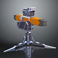 Metallic Futuristic Weapon With Orange Gray Components Targeting Scope And Claw Like Stand 3d model