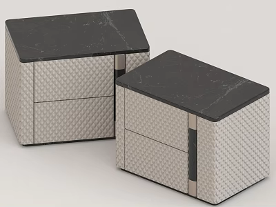 Modern Bedside Tables With Black Marble Tops And Woven Texture Drawers 3d model