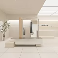 Minimalist Modern Clothing Store Interior With Light Beige Tones Racks Wooden Column And Display Platform