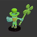 Green Leprechaun Figurine With Green Hat Orange Beard And Clover Staff On Black Base