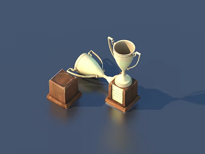 Decorative Ornament Set With Two Trophies On Wooden Bases For 3d model