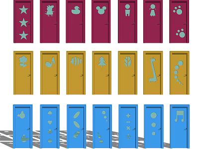 Colorful Hinged Doors With Various Decorative Patterns And Designs For Home 3d model