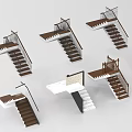 Modern Varied Staircase 3D Models With Wooden Handrails And Landing Designs