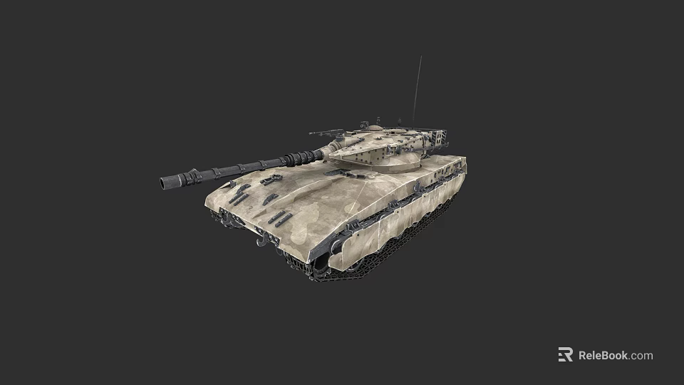 Modern Military Tank With Camouflage Paint Long Cannon Barrel And Tracks 3d model 